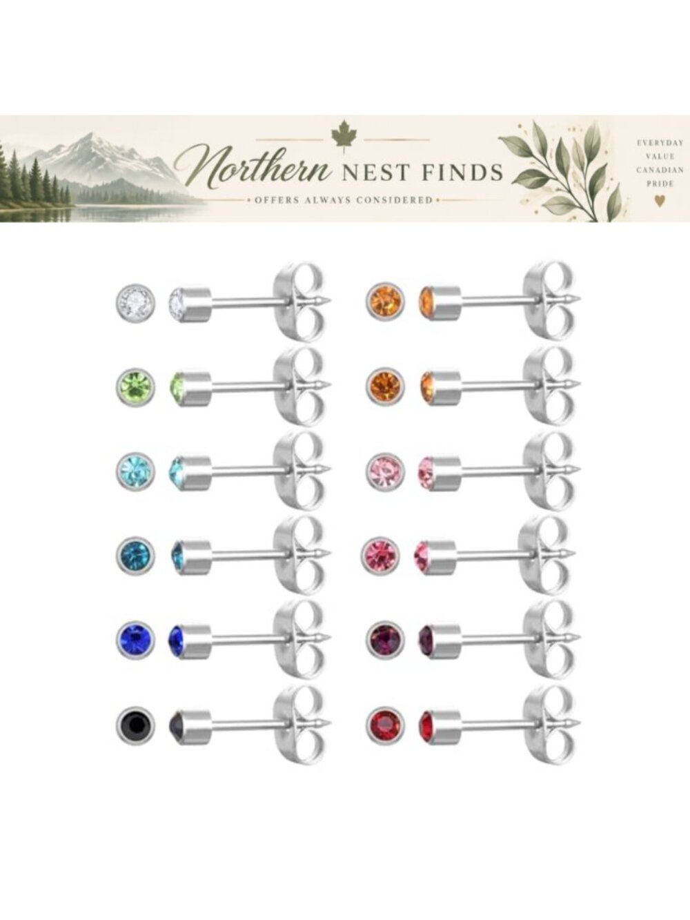 12 Pairs 3mm 4mm Stainless Steel Cubic Zirconia Ear Piercing Stud Earrings